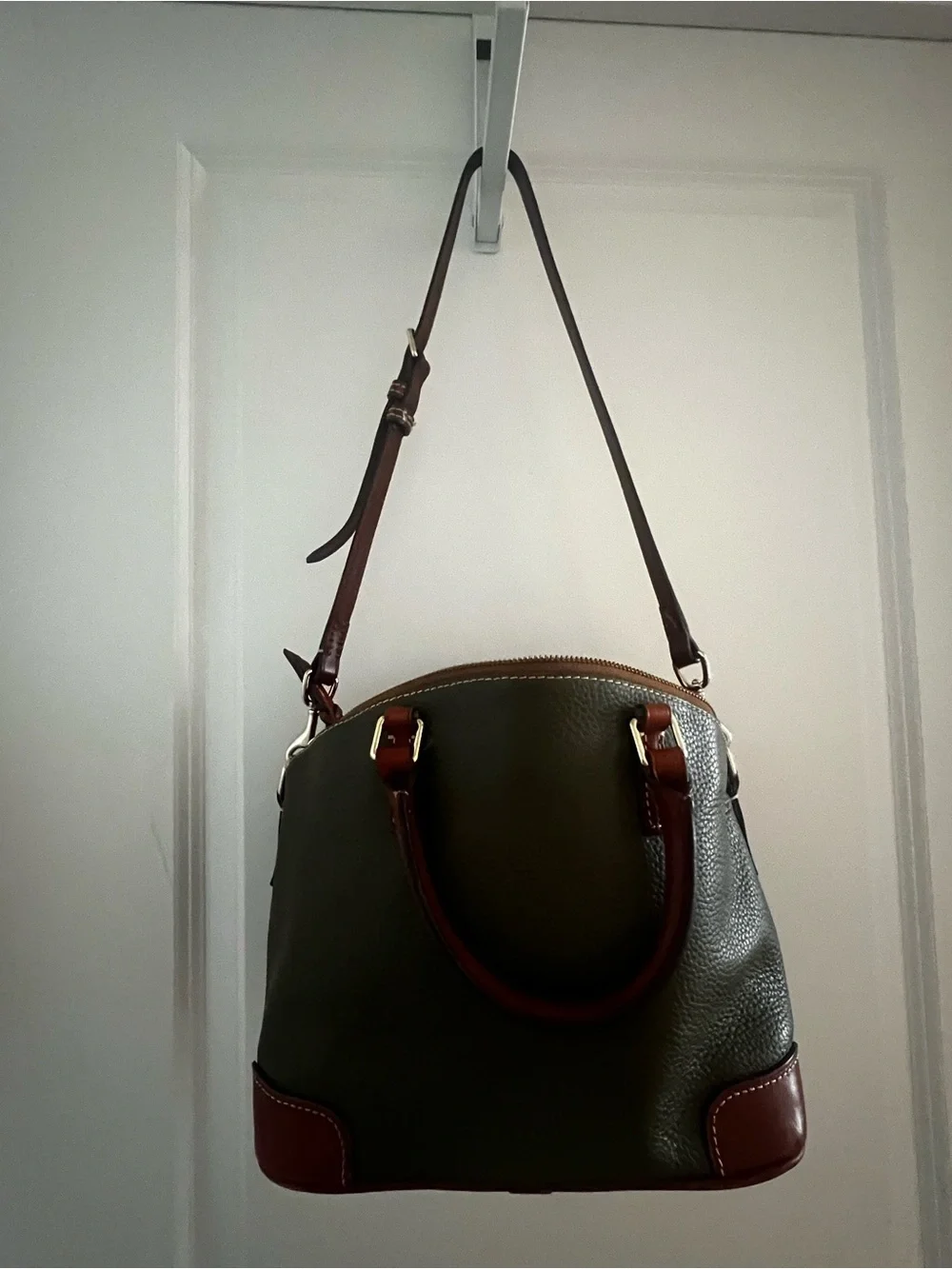 Dooney & Bourke Olive Satchel with Brown Trim